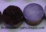 CAG8395 7.5 inches 25mm coin purple plated druzy agate beads