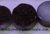 CAG8405 7.5 inches 30mm coin purple plated druzy agate beads