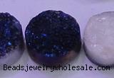 CAG8406 7.5 inches 30mm coin blue plated druzy agate beads