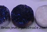 CAG8416 7.5 inches 35mm coin blue plated druzy agate beads