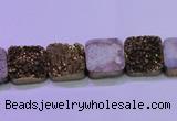 CAG8420 7.5 inches 10*10mm square gold plated druzy agate beads