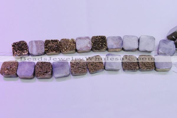 CAG8423 7.5 inches 16*16mm square gold plated druzy agate beads