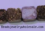 CAG8426 7.5 inches 22*22mm square gold plated druzy agate beads