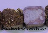 CAG8428 7.5 inches 28*28mm square gold plated druzy agate beads