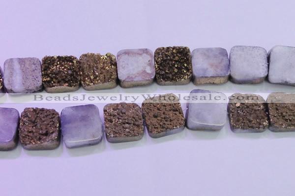 CAG8429 7.5 inches 30*30mm square gold plated druzy agate beads