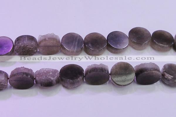 CAG8438 15.5 inches 28mm coin grey druzy agate gemstone beads