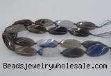 CAG8568 20*40mm faceted & twisted oval grey agate beads wholesale