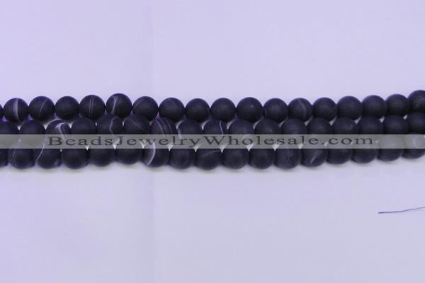 CAG8873 15.5 inches 10mm round matte black line agate beads