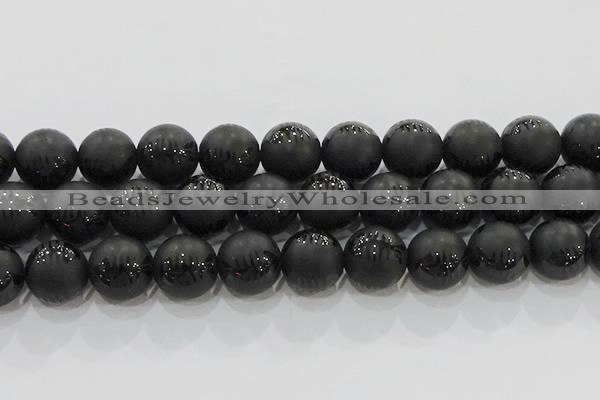 CAG8922 15.5 inches 12mm round matte black agate beads wholesale