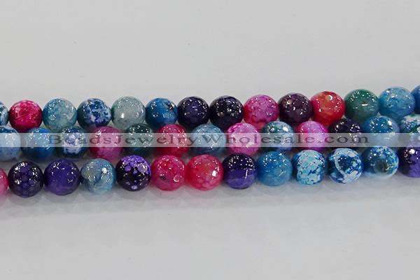 CAG8946 15.5 inches 8mm faceted round fire crackle agate beads