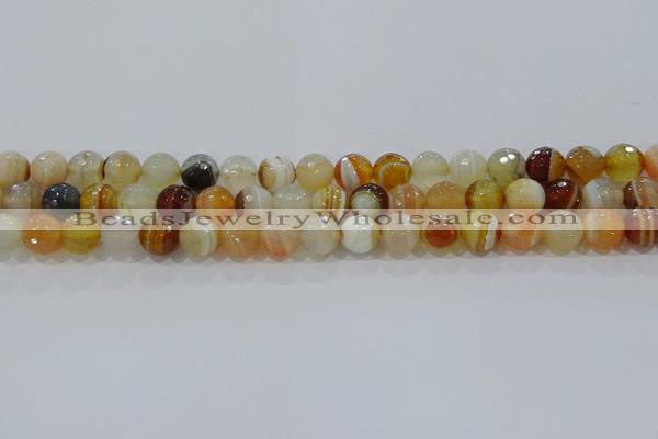 CAG9222 15.5 inches 8mm faceted round line agate beads wholesale