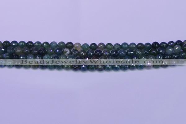 CAG9361 15.5 inches 6mm faceted round moss agate beads wholesale