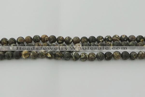 CAG9382 15.5 inches 8mm round matte turritella agate beads