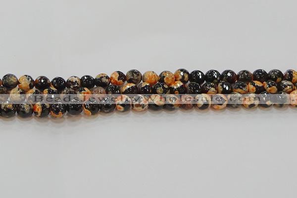 CAG9457 15.5 inches 8mm faceted round fire crackle agate beads