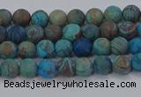 CAG9492 15.5 inches 4mm round matte blue crazy lace agate beads