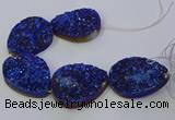 CAG9676 7.5 inches 30*40mm teardrop blue plated druzy agate beads