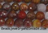 CAG9846 15.5 inches 6mm faceted round red moss agate beads