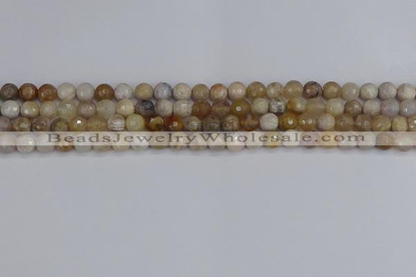 CAG9853 15.5 inches 6mm faceted round ocean fossil agate beads