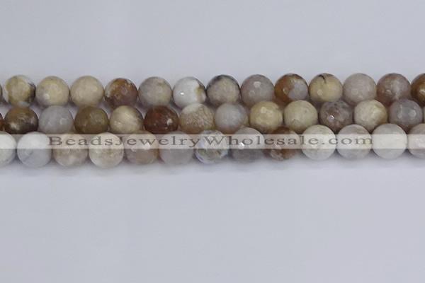 CAG9856 15.5 inches 12mm faceted round ocean fossil agate beads