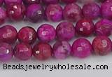 CAG9875 15.5 inches 4mm faceted round fuchsia crazy lace agate beads