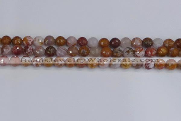 CAG9912 15.5 inches 8mm faceted round red moss agate beads