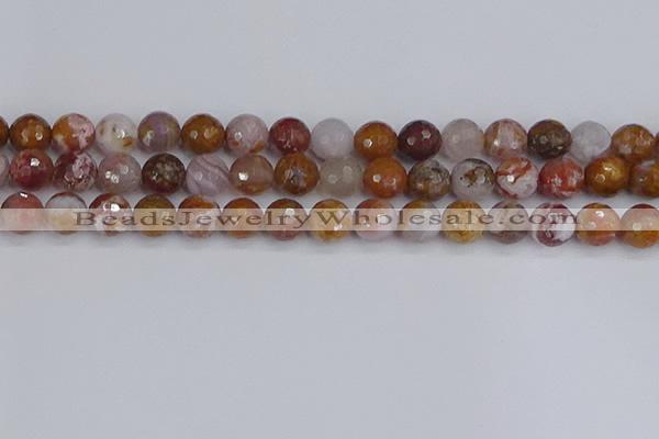 CAG9913 15.5 inches 10mm faceted round red moss agate beads