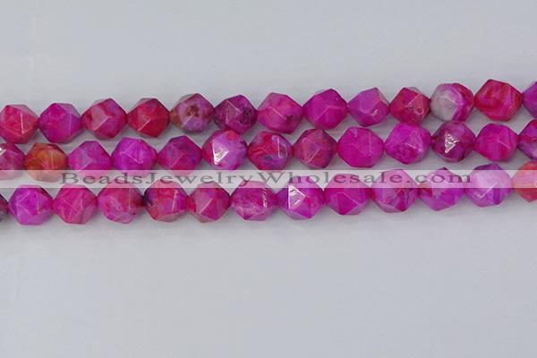 CAG9954 15.5 inches 12mm faceted nuggets fuchsia crazy lace agate beads