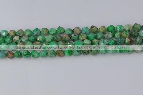 CAG9964 15.5 inches 8mm faceted nuggets green crazy lace agate beads