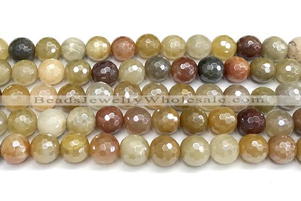 CAJ872 15 inches 10mm faceted round AB-color jade beads