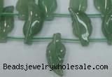 CAJ89 Top-drilled 10*20mm carved leaf green aventurine beads wholesale