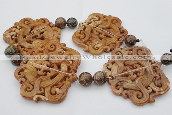 CAL33 14.5 inches 60*70mm carved agalmatolite beads