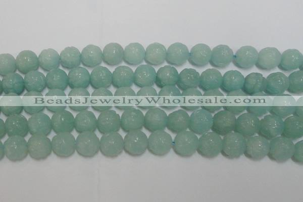 CAM1125 15.5 inches 14mm carved round amazonite beads wholesale