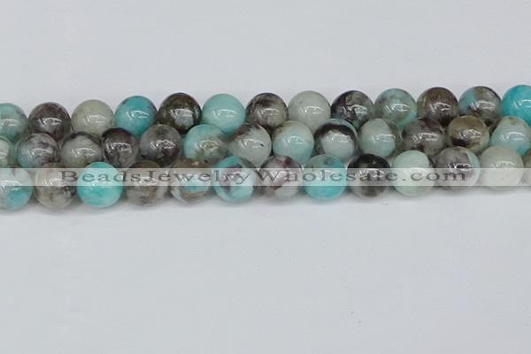 CAM1485 15.5 inches 14mm round Madagascar black amazonite beads