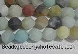 CAM1487 15.5 inches 6mm faceted nuggets matte black amazonite beads