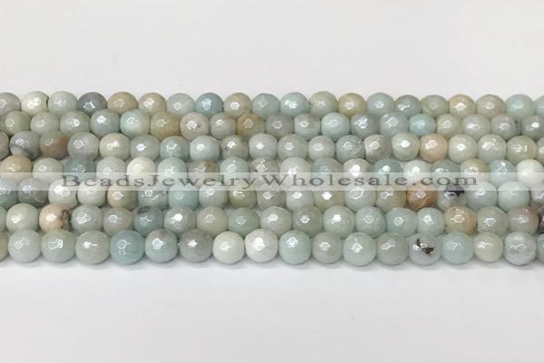 CAM1750 15 inches 6mm faceted round AB-color amazonite beads