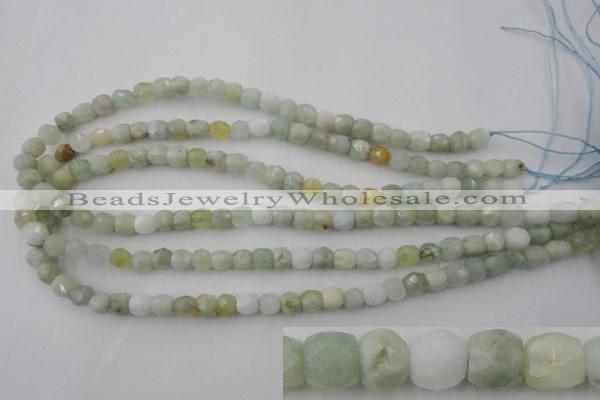 CAQ410 15.5 inches 7*8mm faceted nuggets natural aquamarine beads