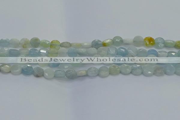 CAQ568 15.5 inches 7mm faceted coin natural aquamarine beads