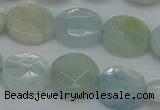 CAQ569 15.5 inches 9mm faceted coin natural aquamarine beads