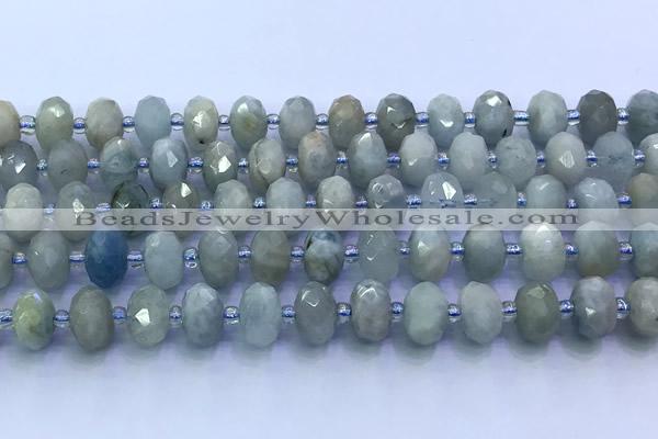 CAQ965 15 inches 6*10mm faceted rondelle aquamarine beads