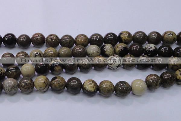 CAR55 15.5 inches 14mm round yellow artistic jasper beads