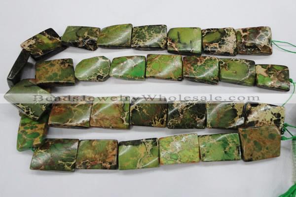 CAT142 18*25mm twisted rectangle dyed natural aqua terra jasper beads