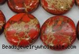 CAT195 15.5 inches 25mm flat round dyed natural aqua terra jasper beads