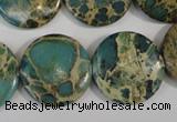 CAT5032 15.5 inches 22mm flat round natural aqua terra jasper beads