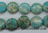 CAT84 15.5 inches 14mm flat round dyed natural aqua terra jasper beads