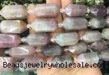 CBBS09 15 inches 11*25mm - 14*28mm hexahedral prism rose quartz beads