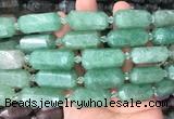 CBBS11 15 inches 11*25mm - 14*28mm hexahedral prism green strawberry quartz beads