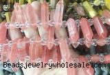 CBBS171 Top drilled 8*28mm - 9*30mm hexahedral prism cherry quartz beads CBBS171 Top drilled 8*28mm - 9*30mm hexahedral prism cherry quartz beads