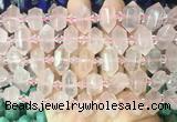 CBBS192 Centre drilled 7*16mm - 11*25mm hexahedral prism rose quartz beads wholesale CBBS192 Centre drilled 7*16mm - 11*25mm hexahedral prism rose quartz beads wholesale