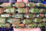 CBBS22 15 inches 11*25mm - 14*28mm hexahedral prism unakite beads