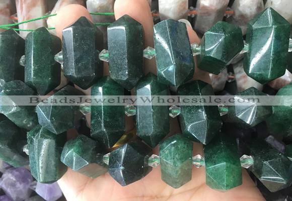 CBBS34 15 inches 12*25mm - 14*28mm hexahedral prism green jasper beads